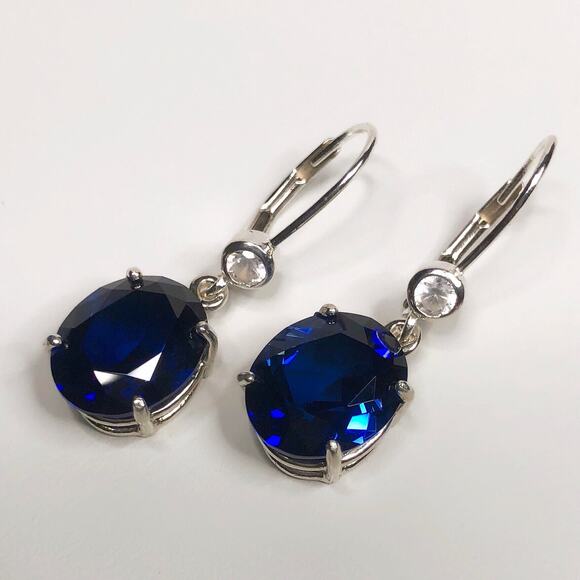 Jas Jacobs Jewelry Jewelry - Beautiful 12ctw Oval Cut Sapphire Earrings in Sterling Silver Lab Sapphires
